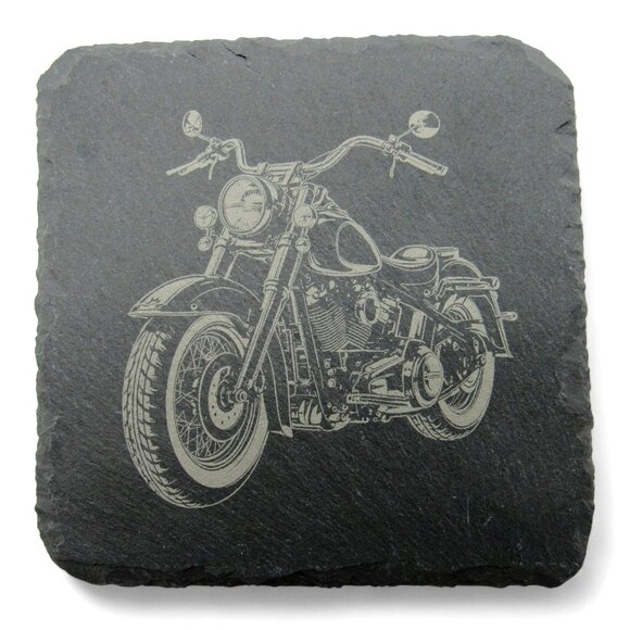 MOTORCYCLE Set of 4 Engraved Square Slate COASTERS - Picture 1 of 6
